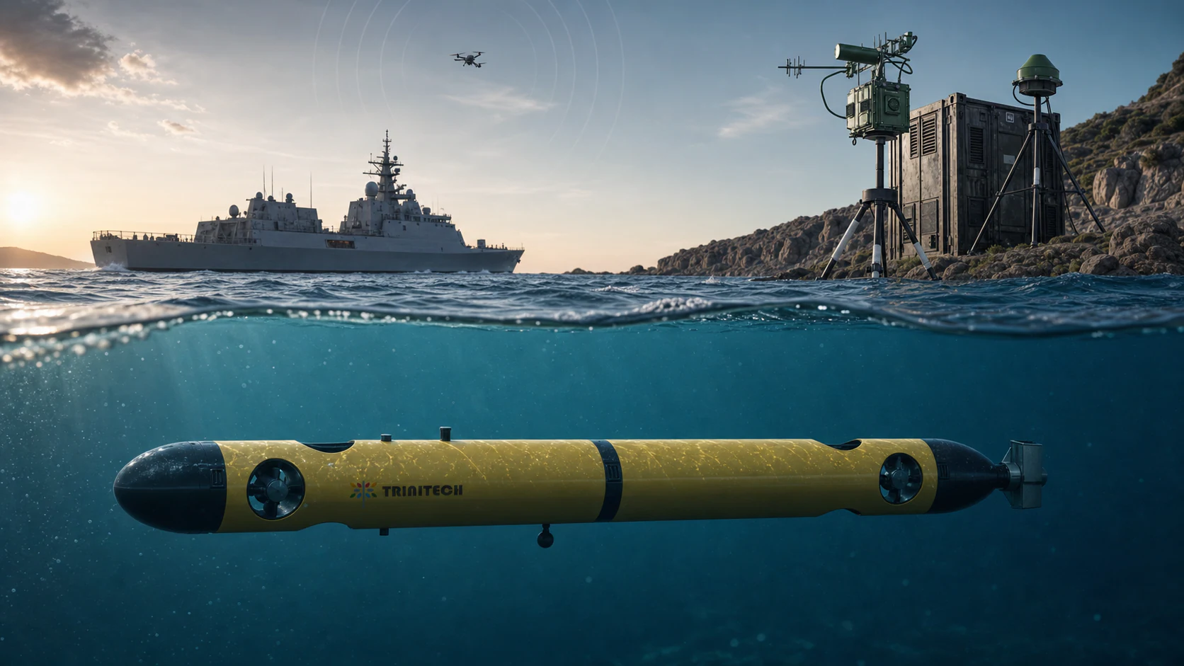 Integrated Trinitech defence solutions across naval, counter-drone, EMI/EMC, and autonomous underwater systems
