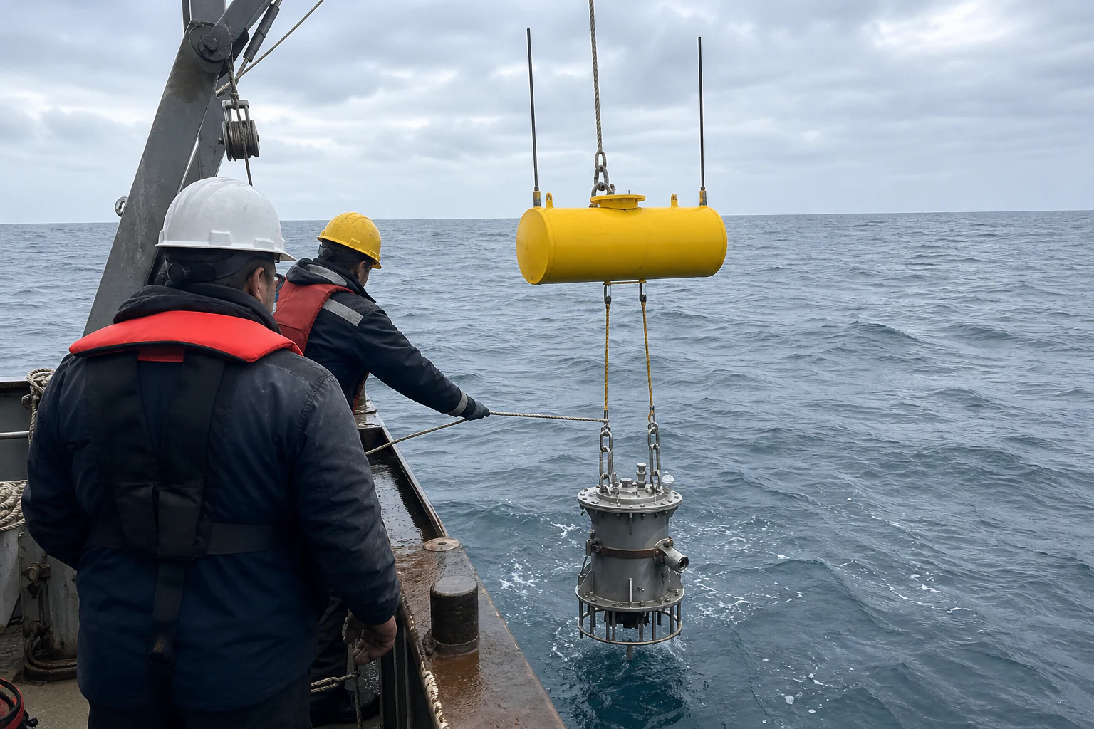 Simulated Acoustic Target suspended below a buoyancy tank in a naval sonar and torpedo training range