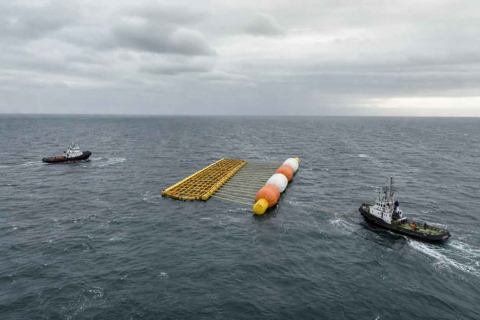 Underwater Combat Target Structure suspended below buoyancy floats in a naval torpedo training range