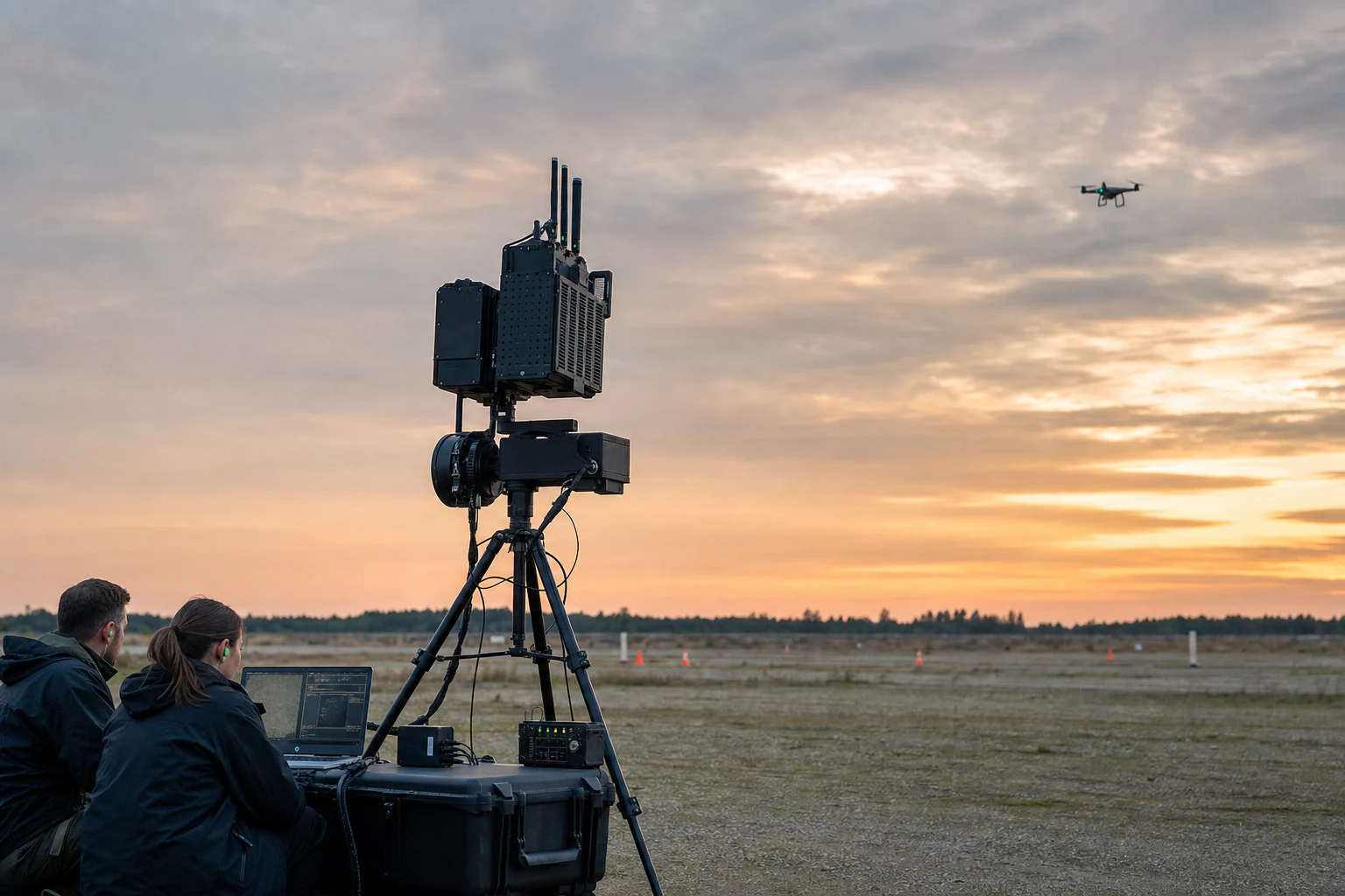 Counter-drone equipment being tested at a field range