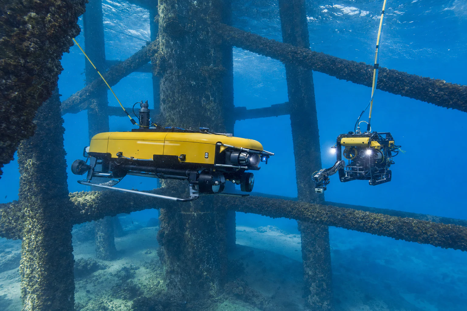 Underwater vehicles inspecting an offshore structure