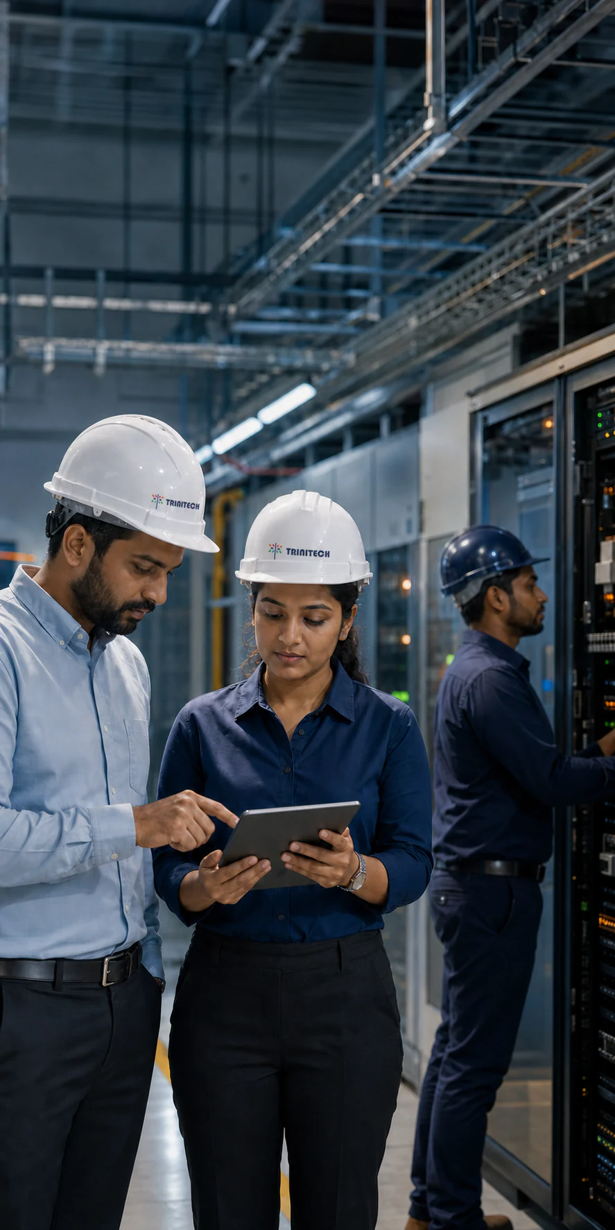 Trinitech engineering team collaborating in a modern technology facility